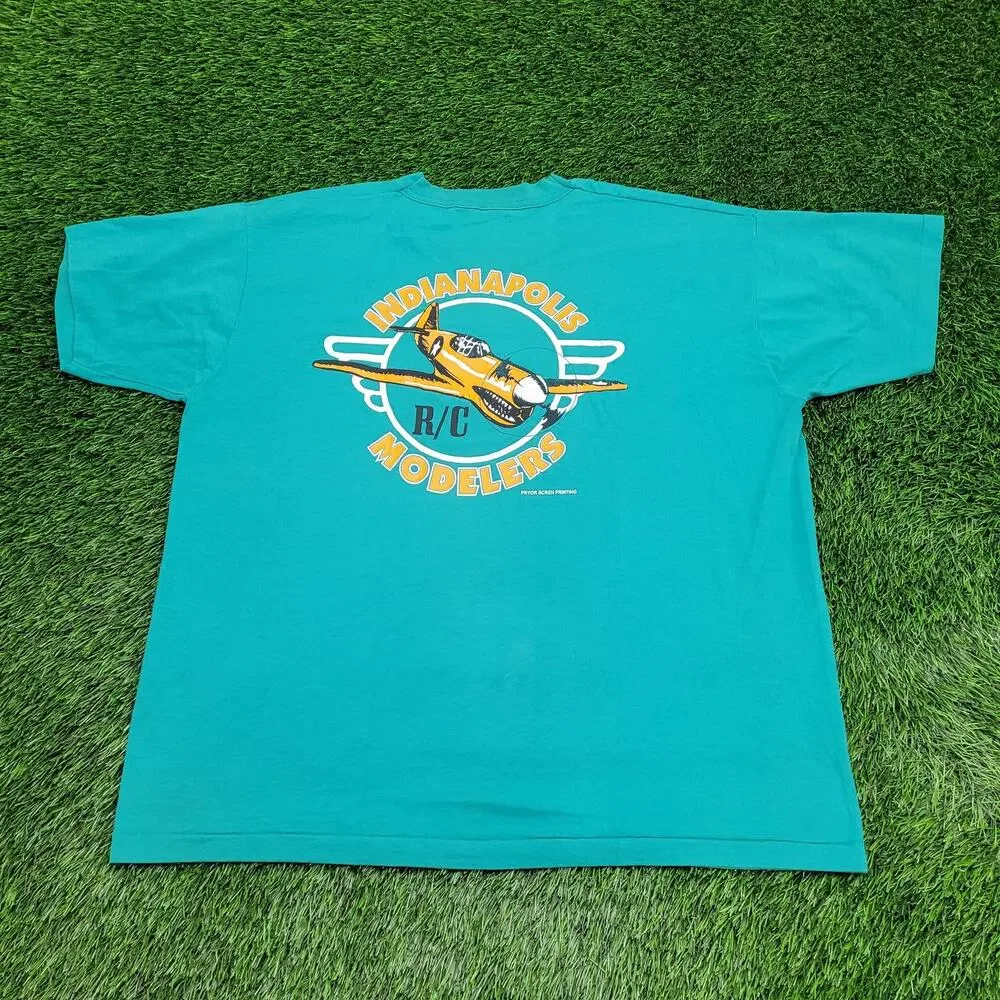 Vintage P-40 Warhawk Airplane Shirt 2XL 26x28 Indianapolis RC Modelers